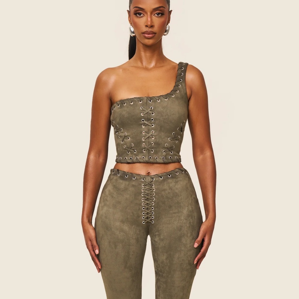 Olive Green Lace-Up Corset